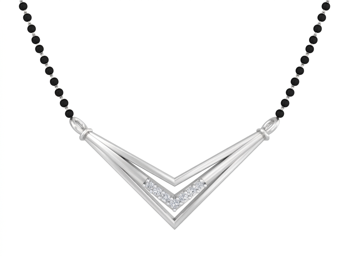 White Gold & Diamond Modern Mangalsutra on White Background