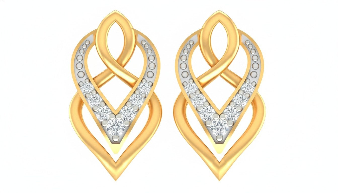 Yellow gold and diamond earrings on a white background