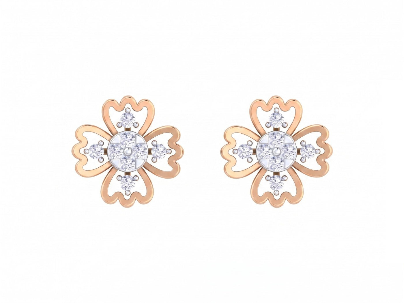 Rose gold and diamond earrings on a white background