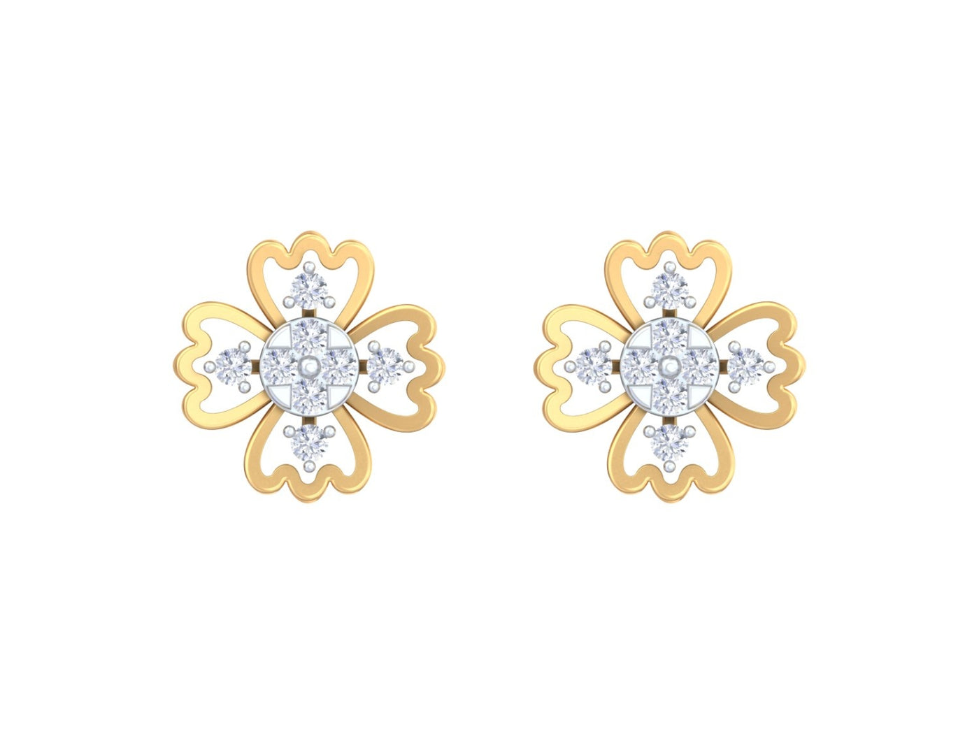 Yellow gold and diamond earrings on a white background