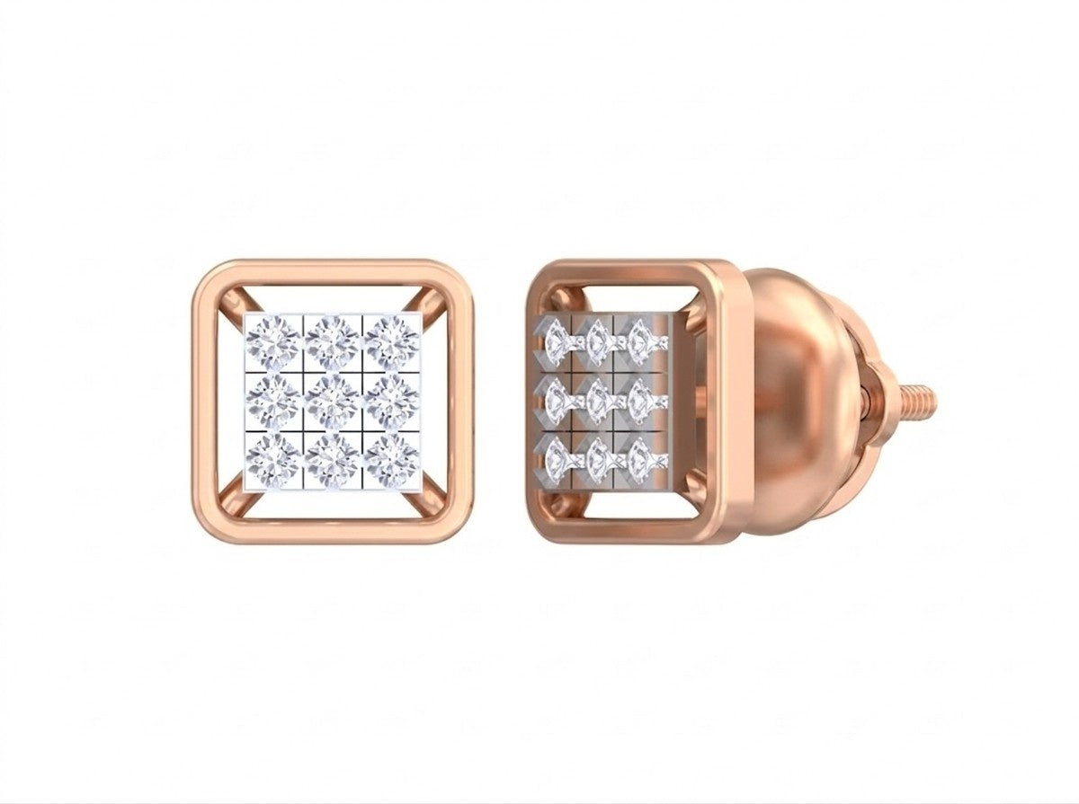 Rose gold square-shaped stud earrings on a white background.