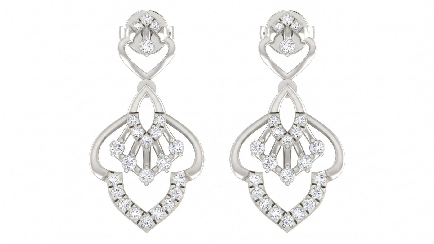 White gold and diamond earrings with diamond accents on a white background
