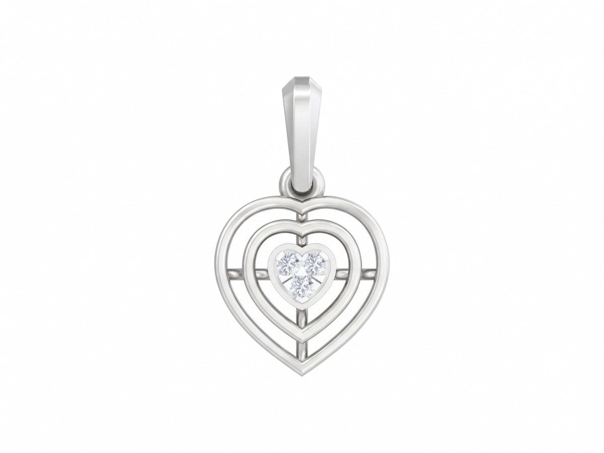 Silver heart-shaped pendant with a central gemstone on a white background
