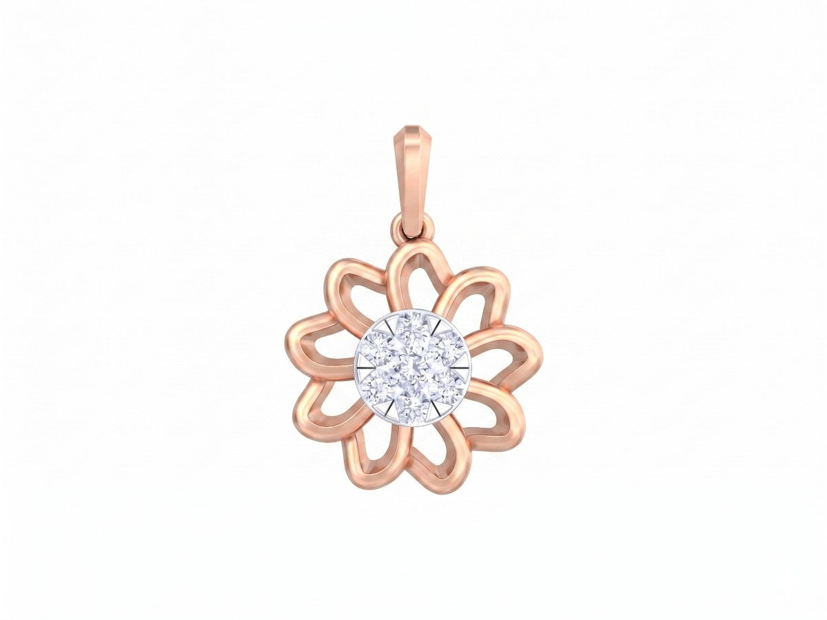 Rose gold and diamond pendant on white background