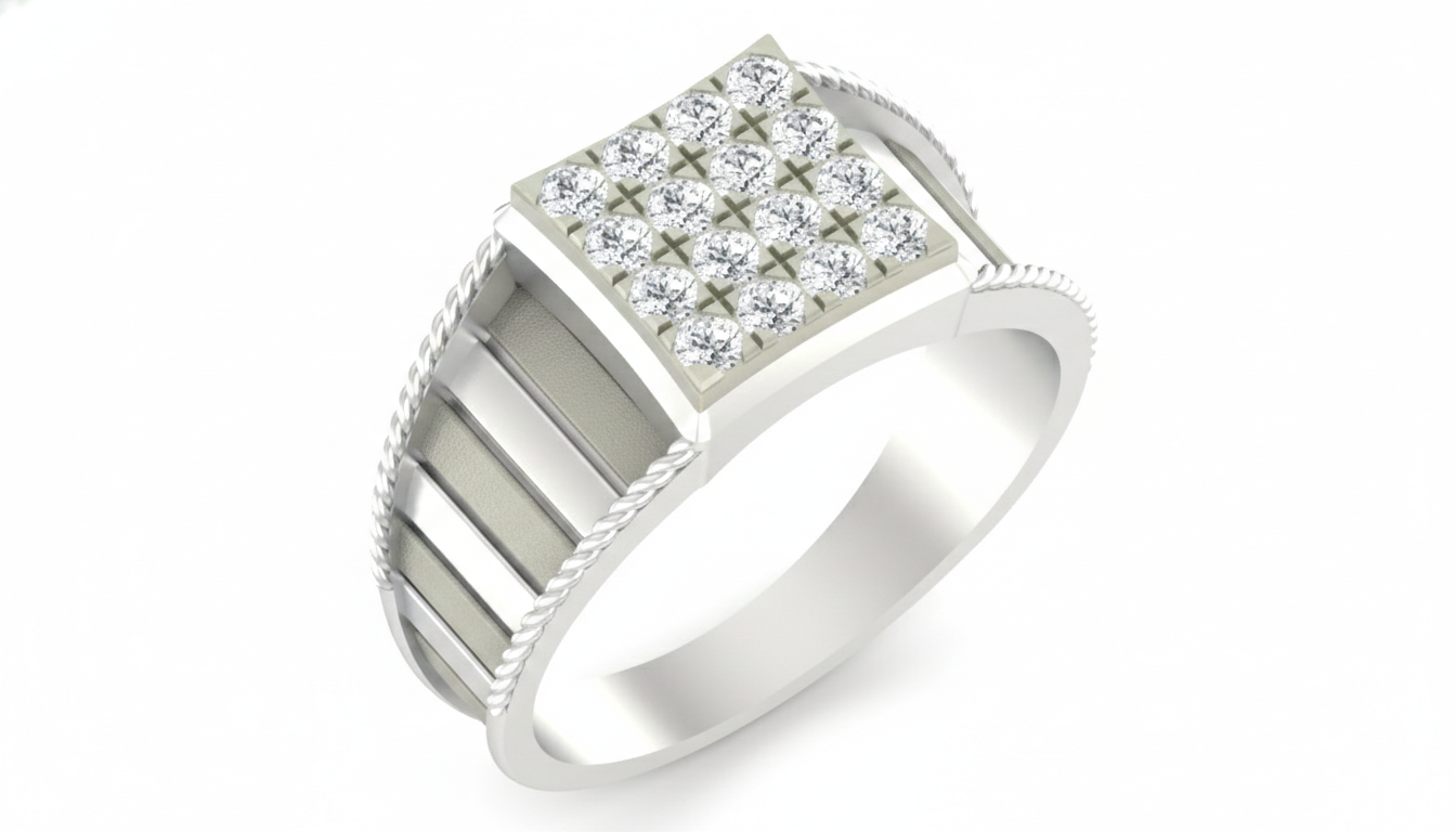 Gold & Diamond Square Ring For Men KRC20147