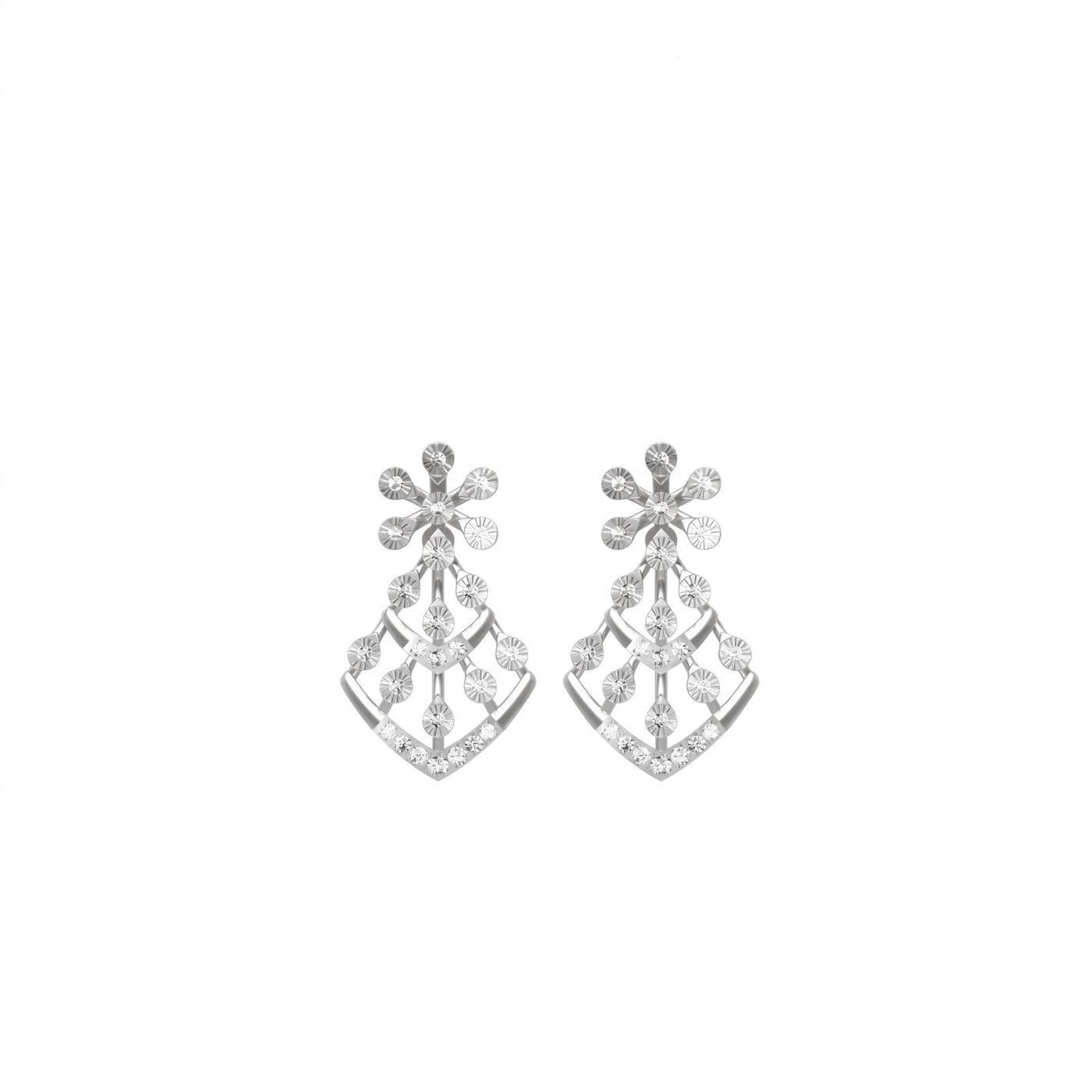 Pair of white gold earrings with floral-design on a white background