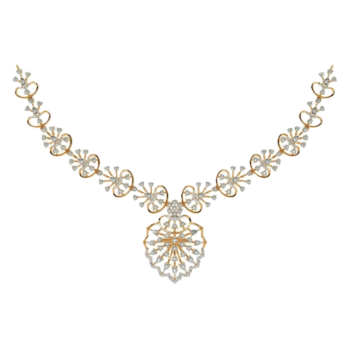 14K गोल्ड और डायमंड डेलीवियर नेकलेस सेट KRH44053N