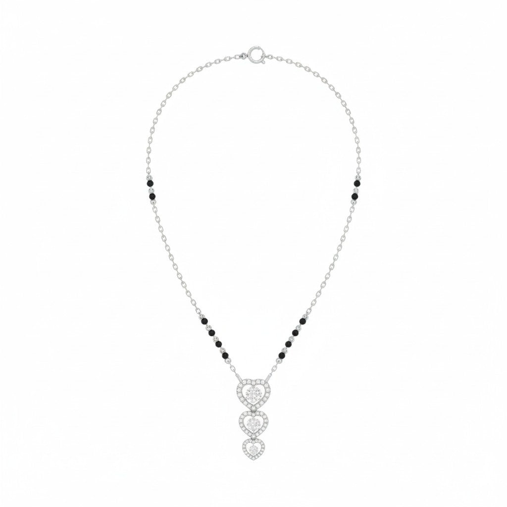white gold mangalsutra with heart-shaped on a white background