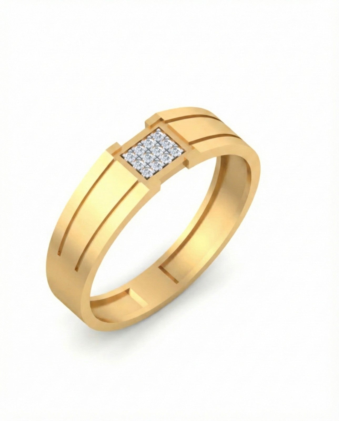 Yellow Gold ring with diamond accent on a white background