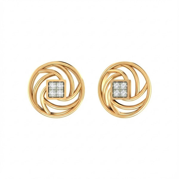 Gold & Diamond Round-shaped Stud Earring For Women KRB30056