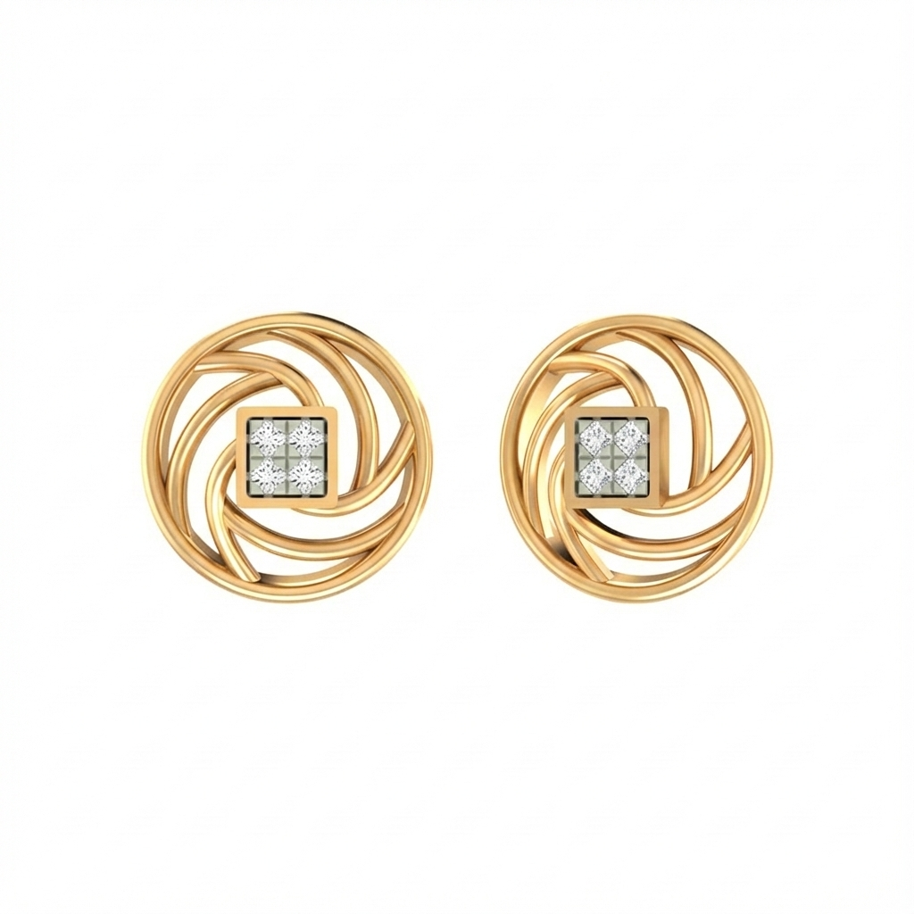 Gold & Diamond Round-shaped Stud Earring For Women KRB30056