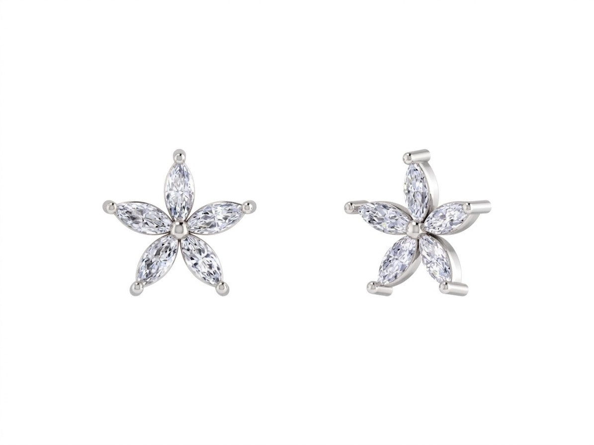 White gold & diamond floral earrings for women in white gold and diamond with an elegant flower-Inspired design.