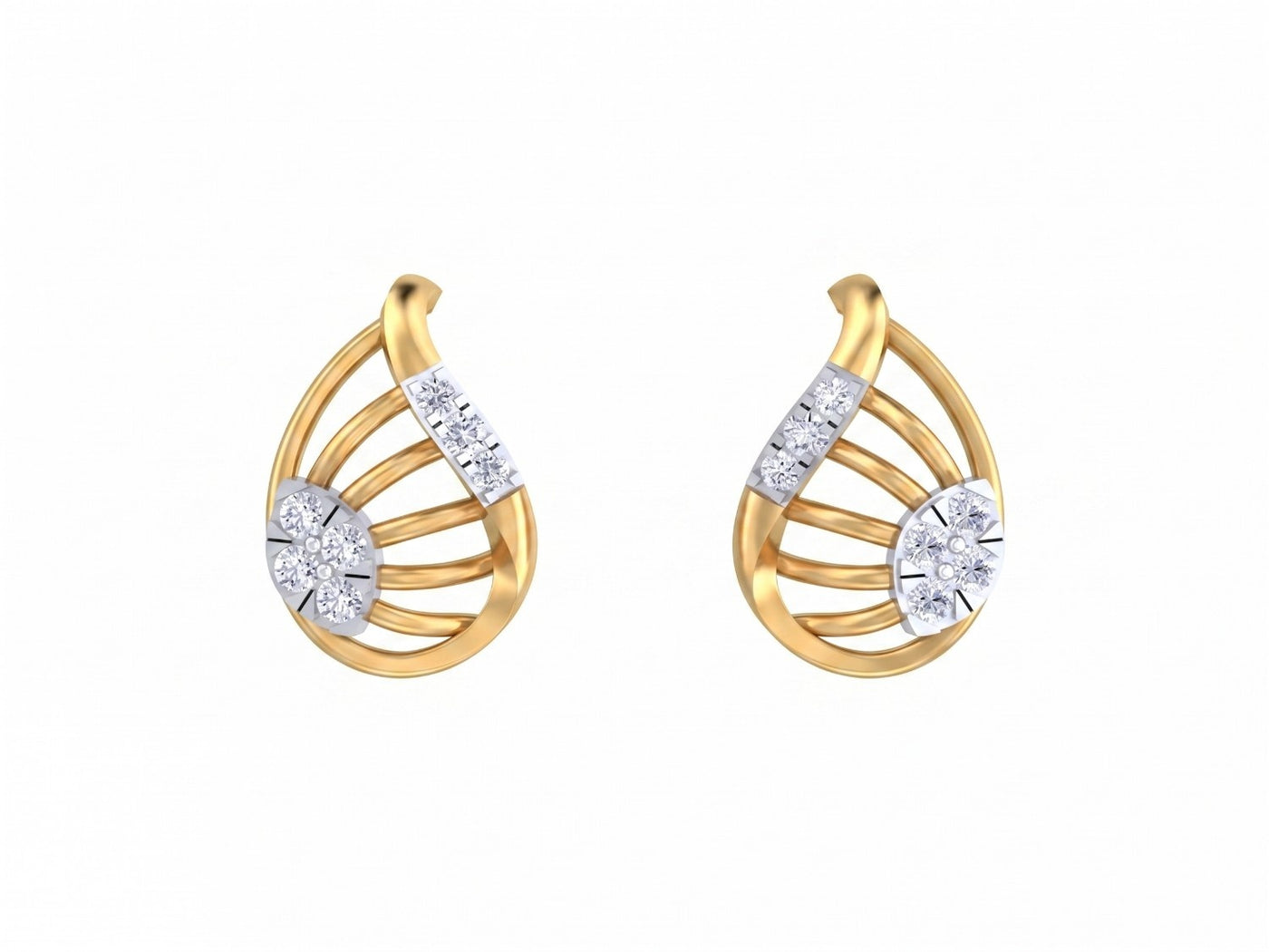 Yellow Gold and diamond stud earrings on a white background