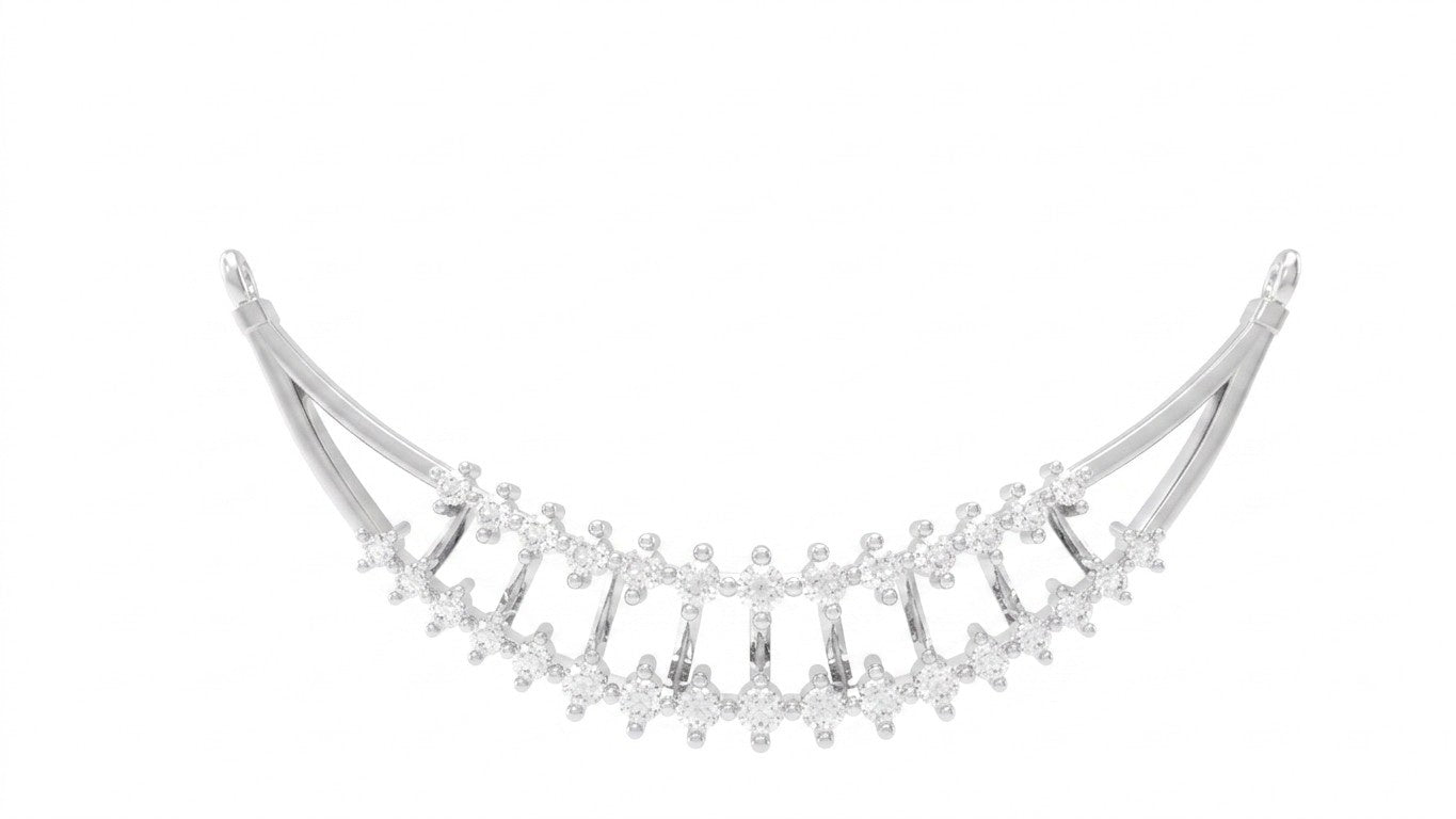 A white gold and diamond mangalsutra curved collar displayed on a clean white background.
