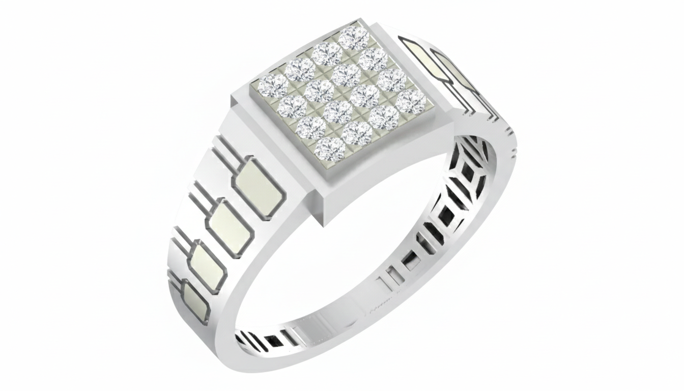 Gold & Diamond Square Ring For Men KRC20179