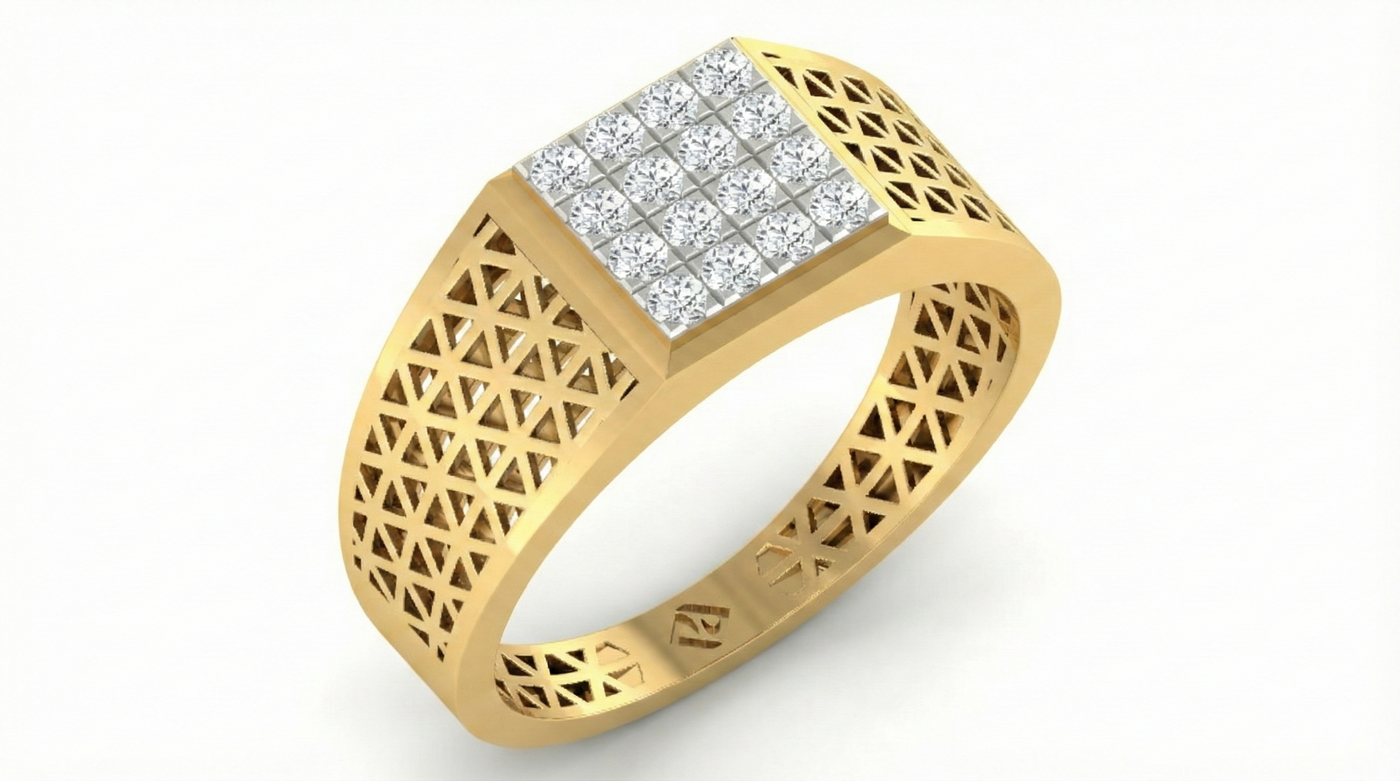 Gold & Diamond Square Ring For Men KRC20172