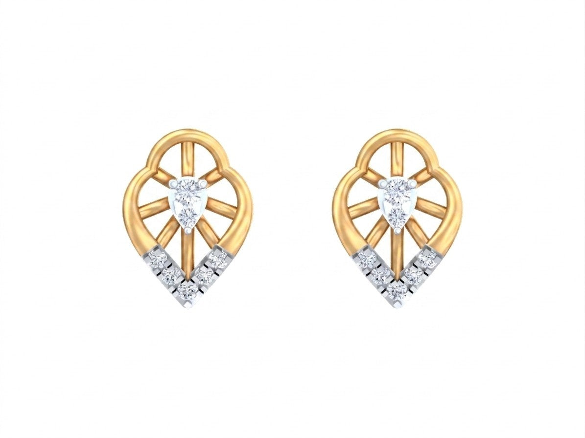Yellow gold and diamond stud earring on a white background.