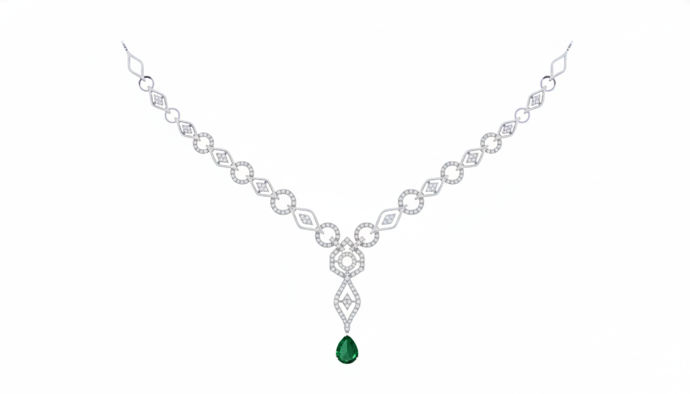 14K Gold & Diamond Gemstone Necklace Set KRI44019N