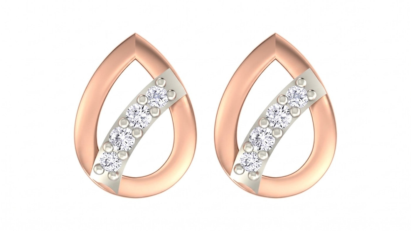 Rose gold and diamond pear-shaped earrings on a white background