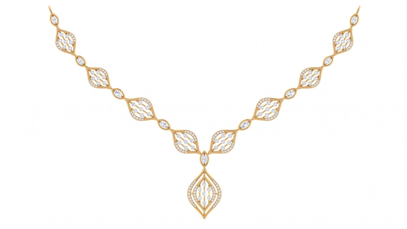 Yellow gold and diamond necklace set, shown on a plain white background.