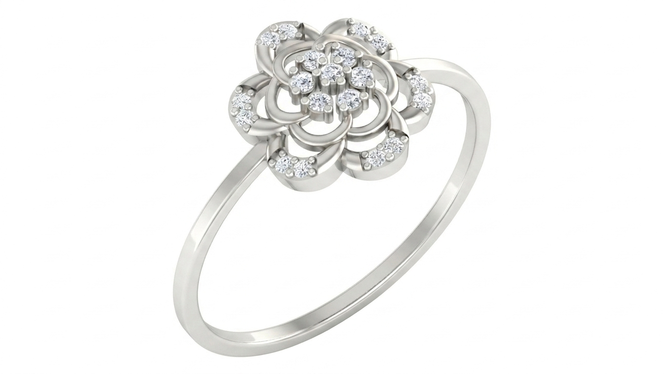 Gold & Diamond Floral Ring For Women KRC10309