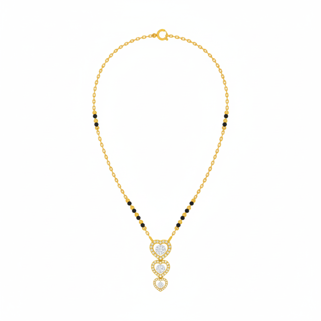 18K Gold & Diamond Heart Mangalsutra For Women KRE90084