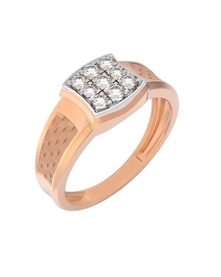 A rose gold ring with a square-shaped diamond setting, shown on a plain white background.