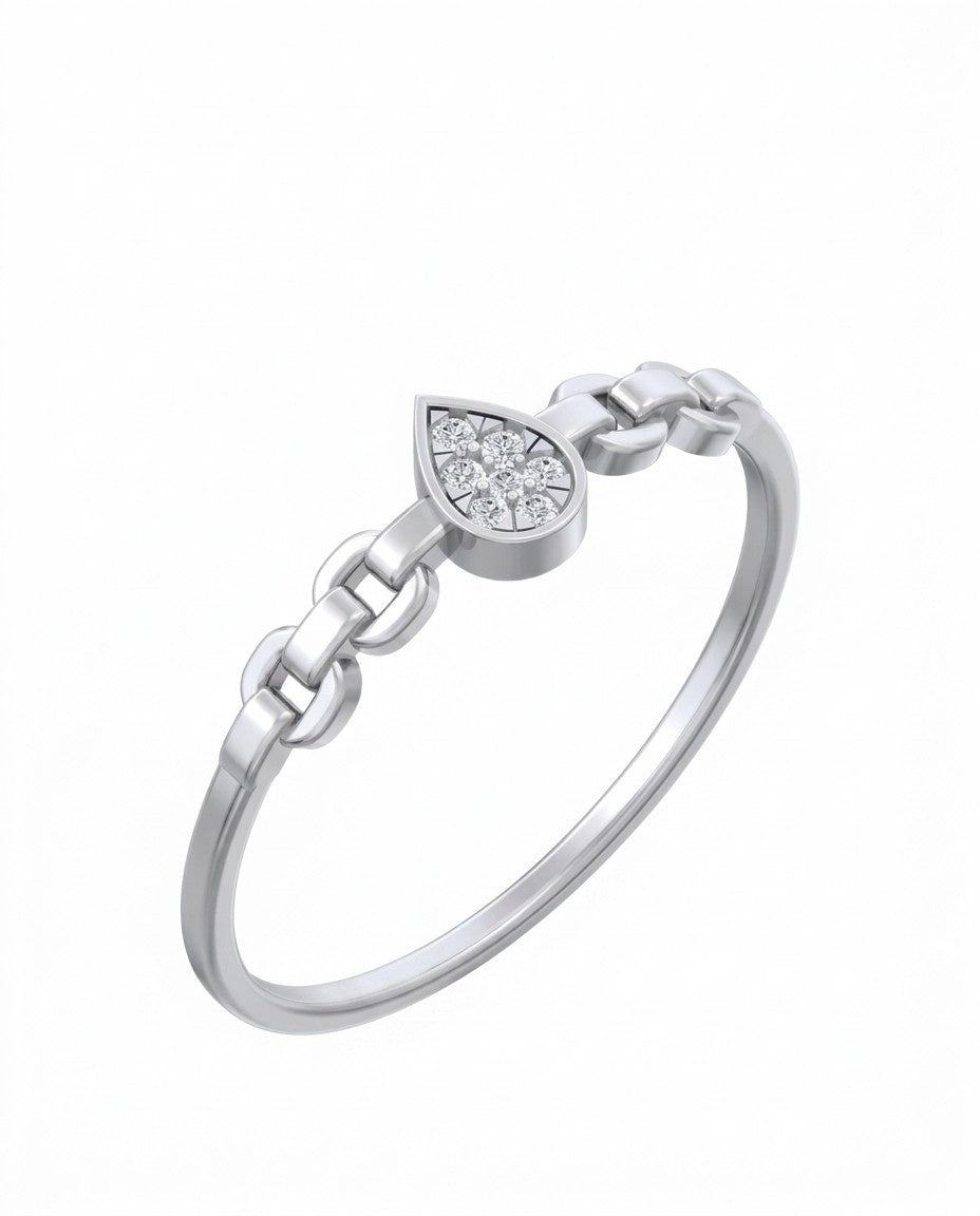 White gold ring with a heart-shaped diamond on a white background

