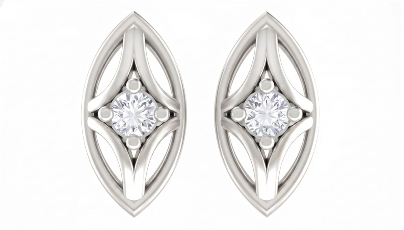 White gold and diamond stud earrings  on a white background.