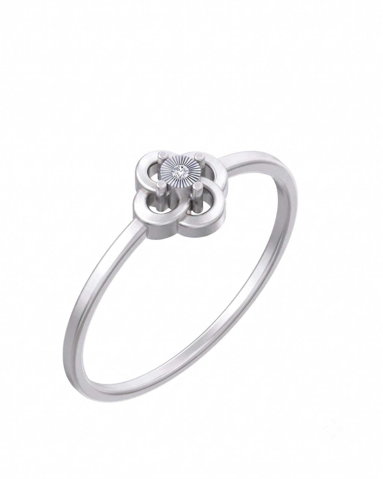 White gold ring with a central gemstone on a white background

