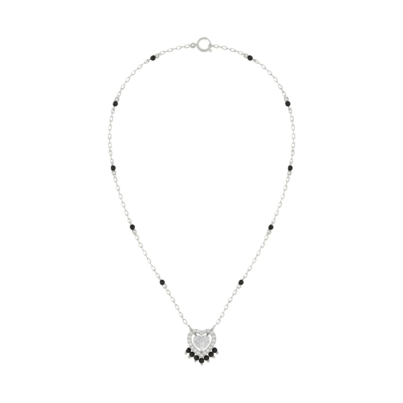 white gold and diamond mangalsutra with heart-shaped on a white background