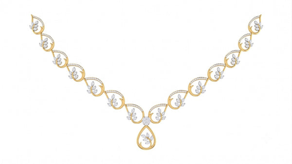 14K गोल्ड और डायमंड हल्का नेकलेस सेट KRI44003N