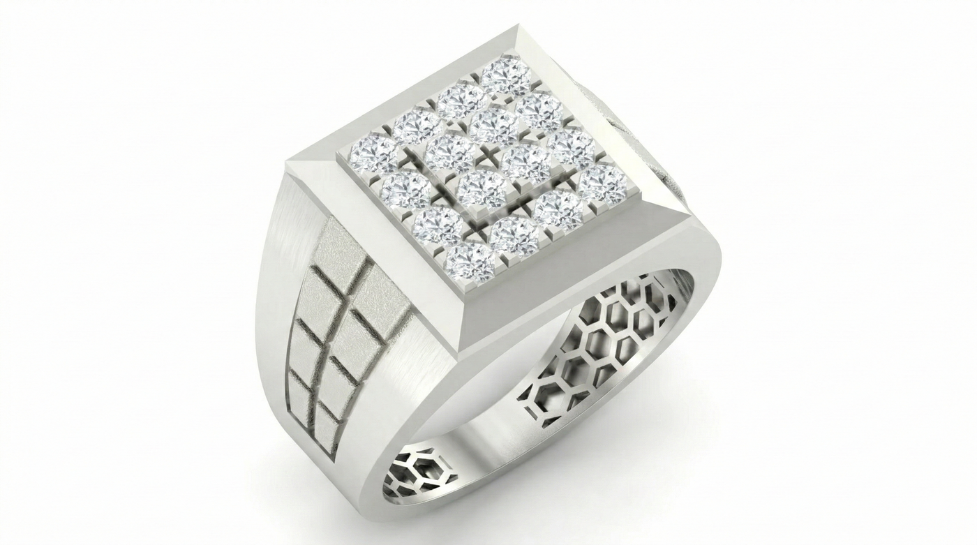 Gold & Diamond Square Ring For Men KRC20135