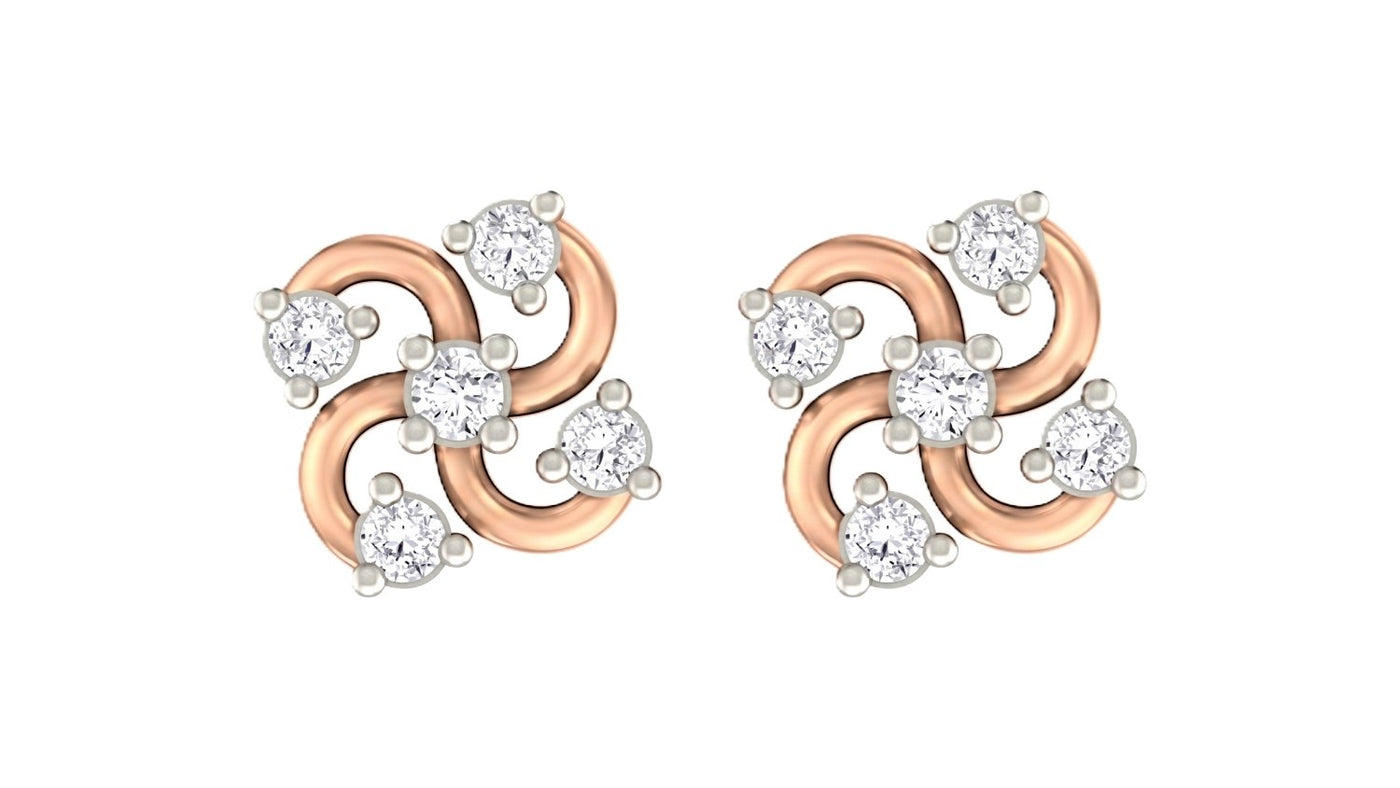 Rose Gold and Diamond floral stud earring on a white background