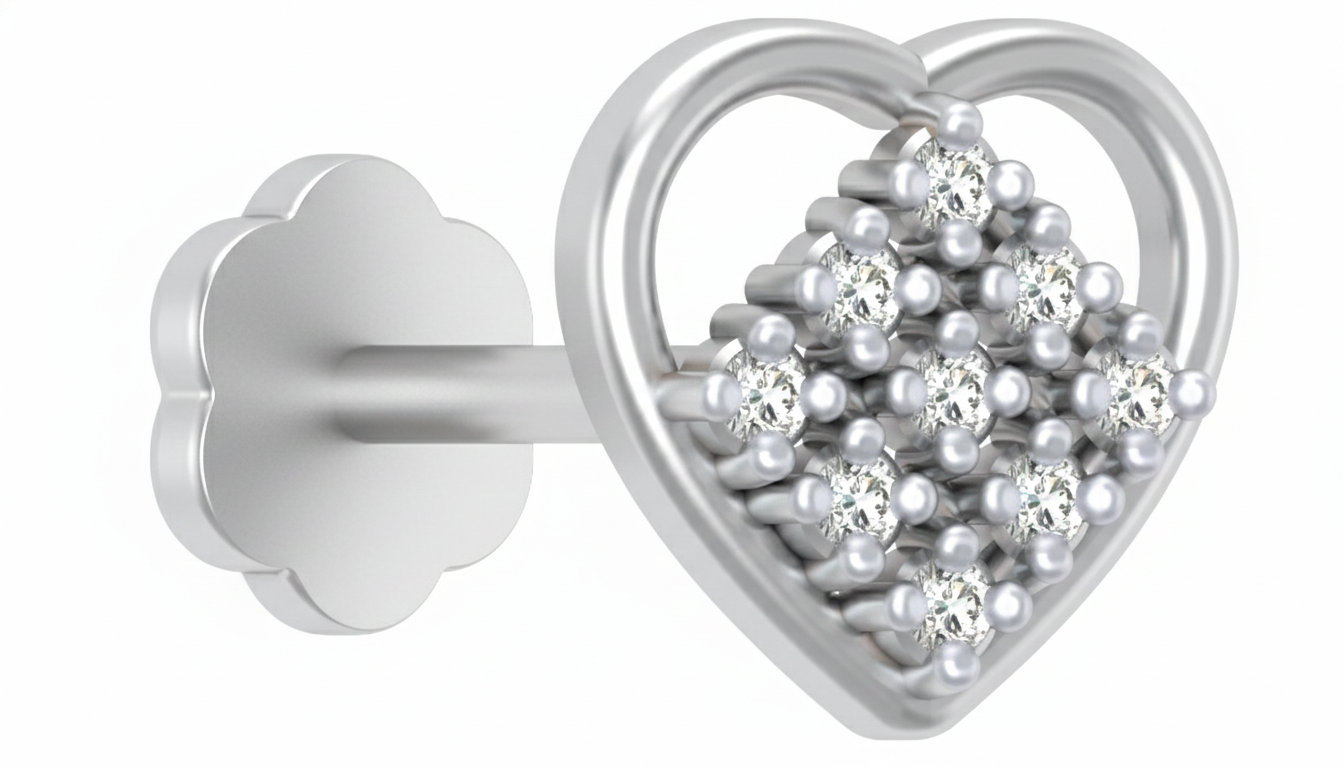 Gold & Diamond Heart Nose Pin KRC80097