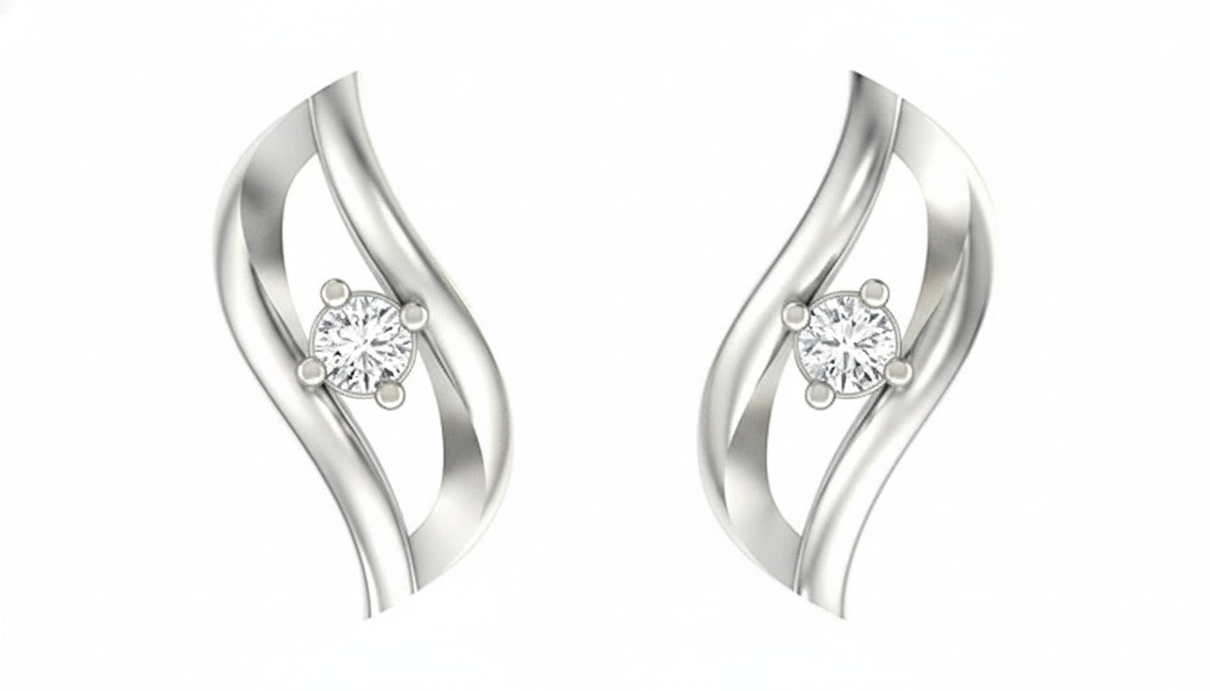 White gold & diamond women stud earring on a white background