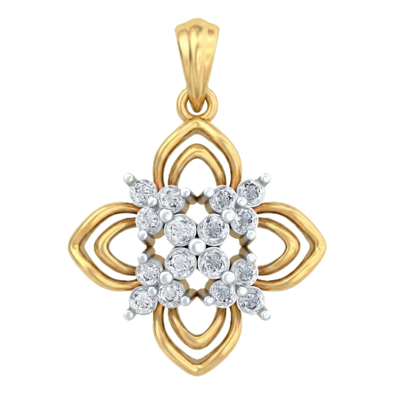 Yellow gold and diamond pendant on white background