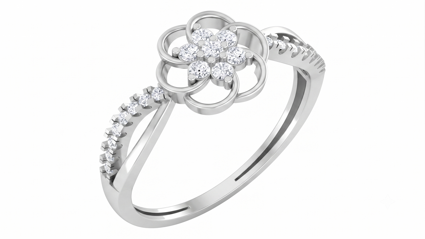 Gold & Diamond Floral Ring For Women KRC10303