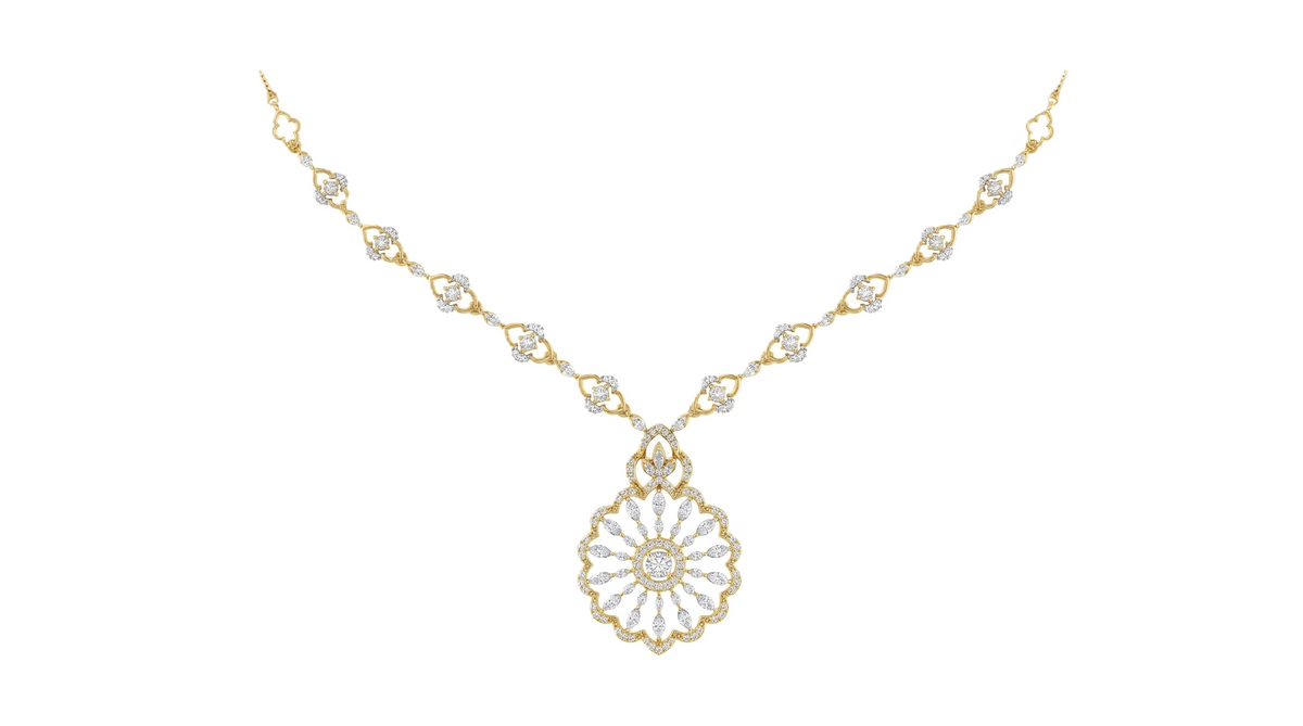 14K गोल्ड और डायमंड नेकलेस सेट KRI44018N