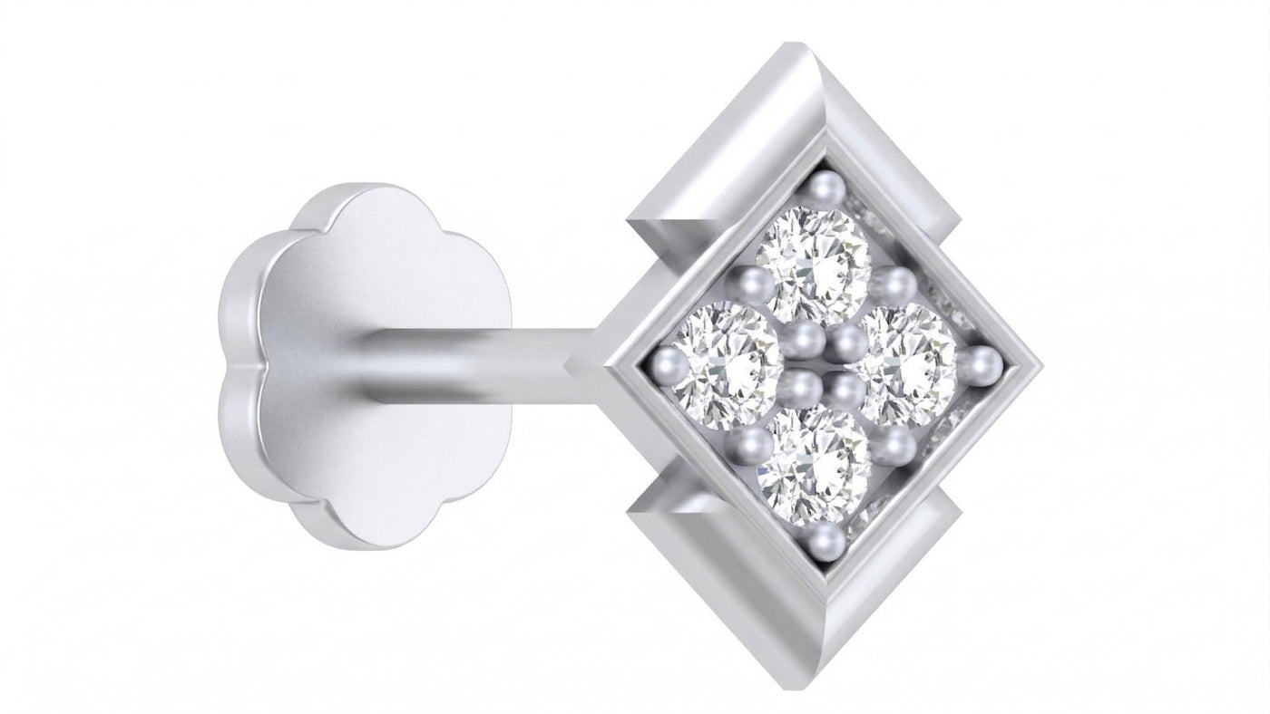 White gold and diamond stud nose pin on a white background