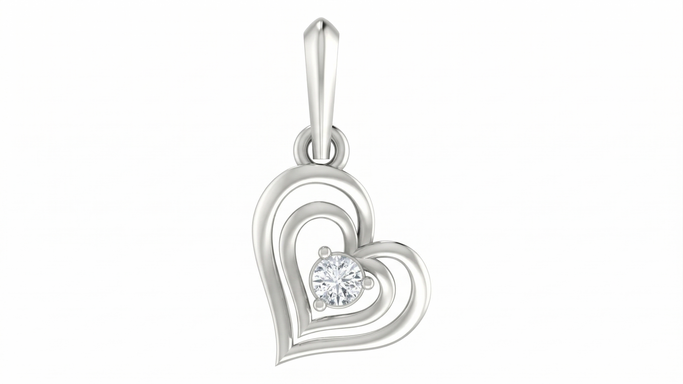 Gold & Diamond Heart-Shaped Solitaire PENDANT SET KRC40557