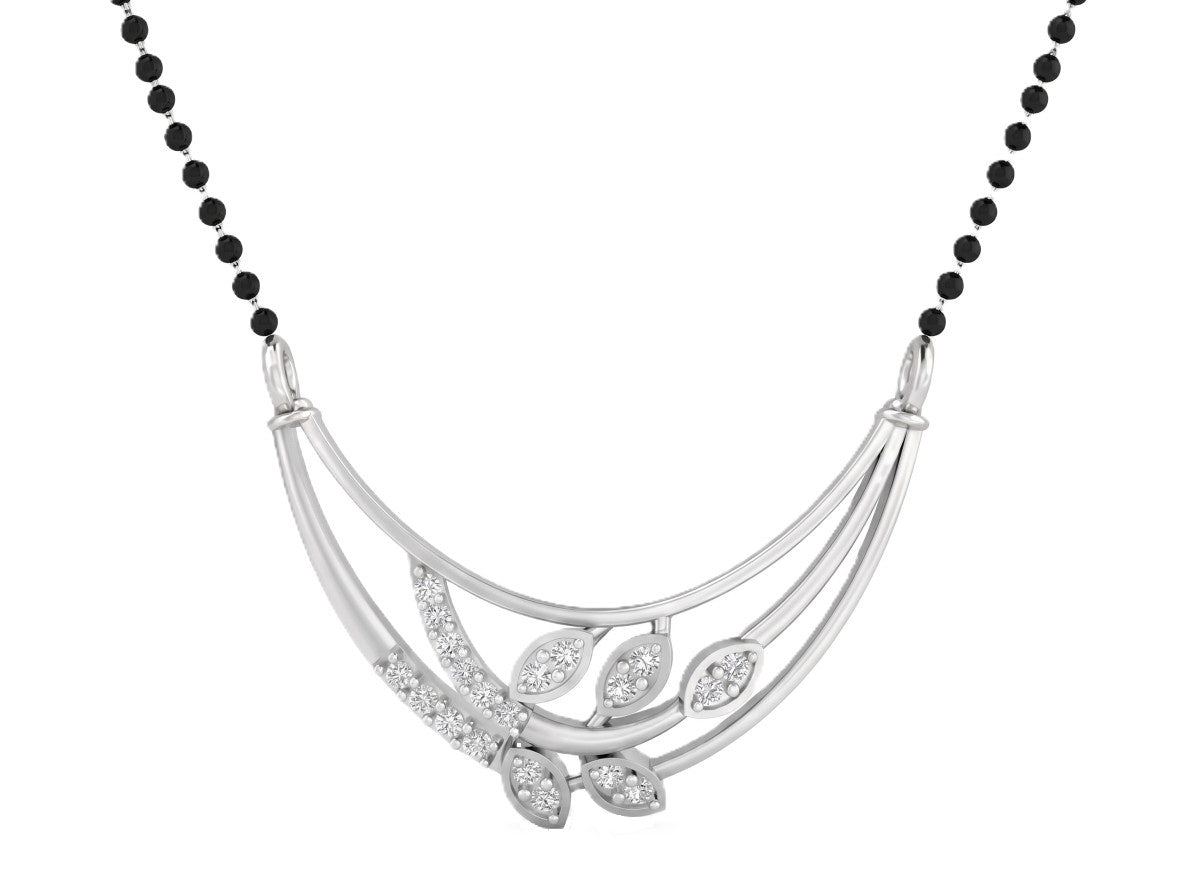 White gold & diamond floral mangalsutra on white background