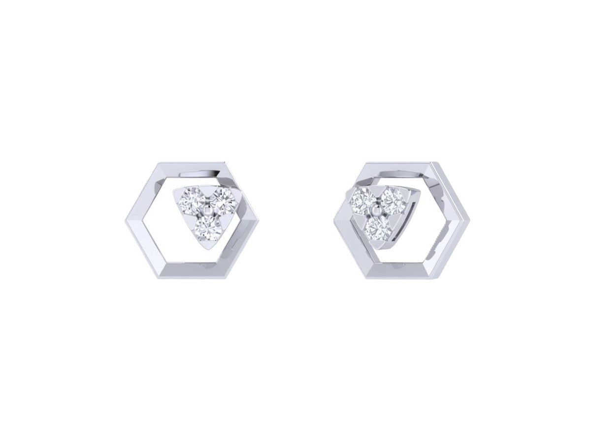 White gold and diamond stud earring on a white background.