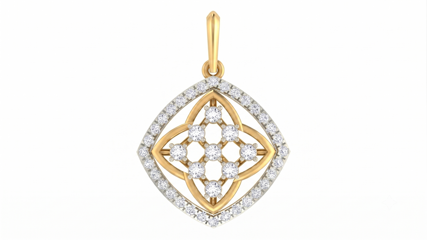 Modern Gold & Diamond Floral Pendant Set KRC40744