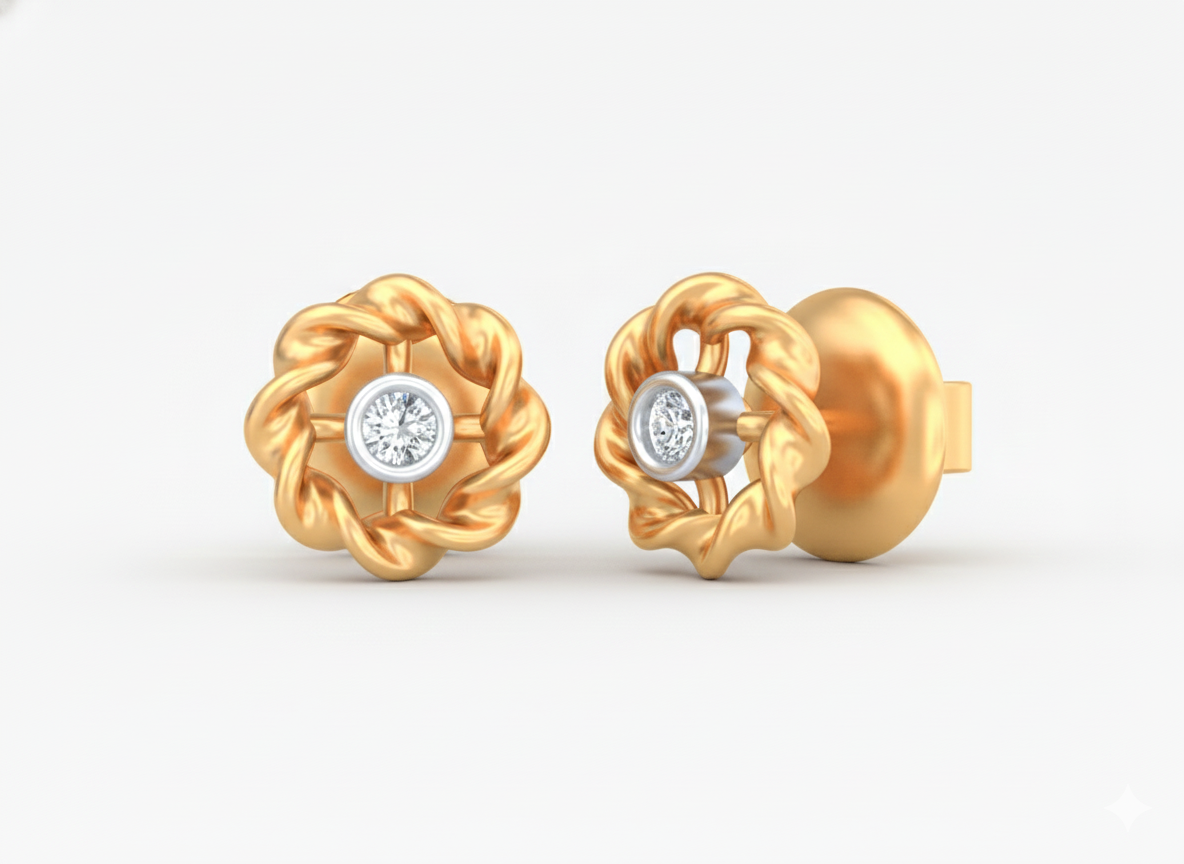 18K Gold & Diamond Solitaire Women Earring KSK048