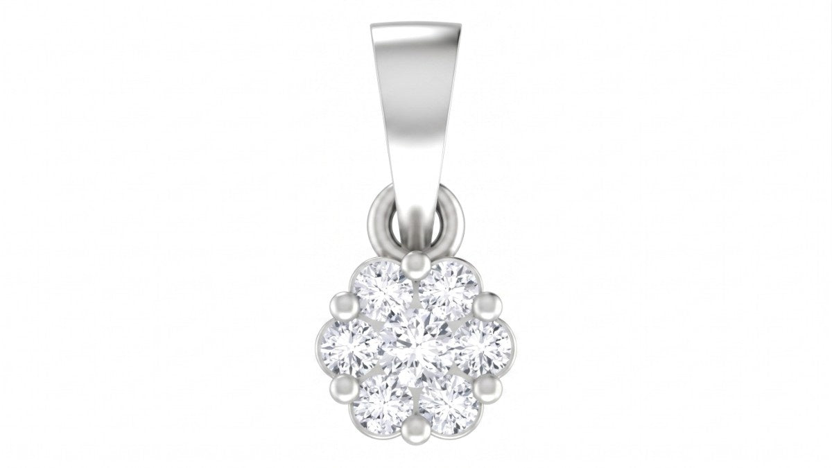 white gold pendant with clear gemstones on a white background