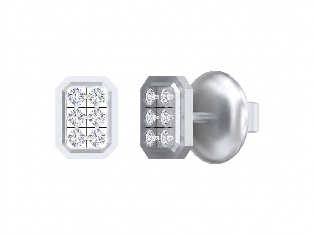 White gold and diamond stud earrings on a white background