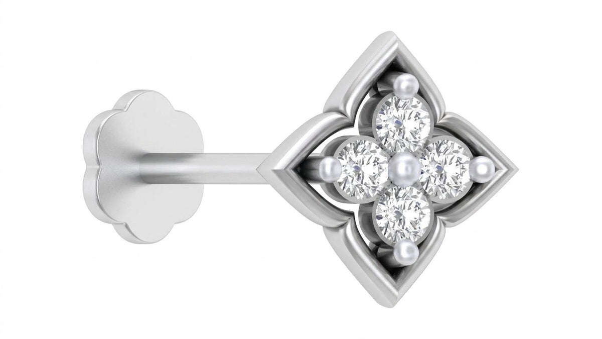 White gold and diamond stud nose pin on a white background