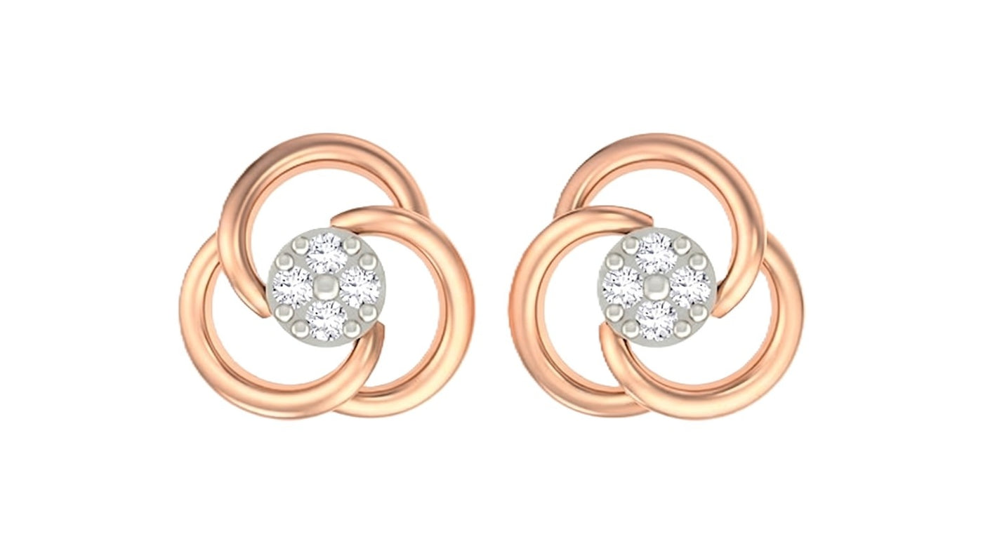 Rose gold and diamond floral stud  earrings on a white background