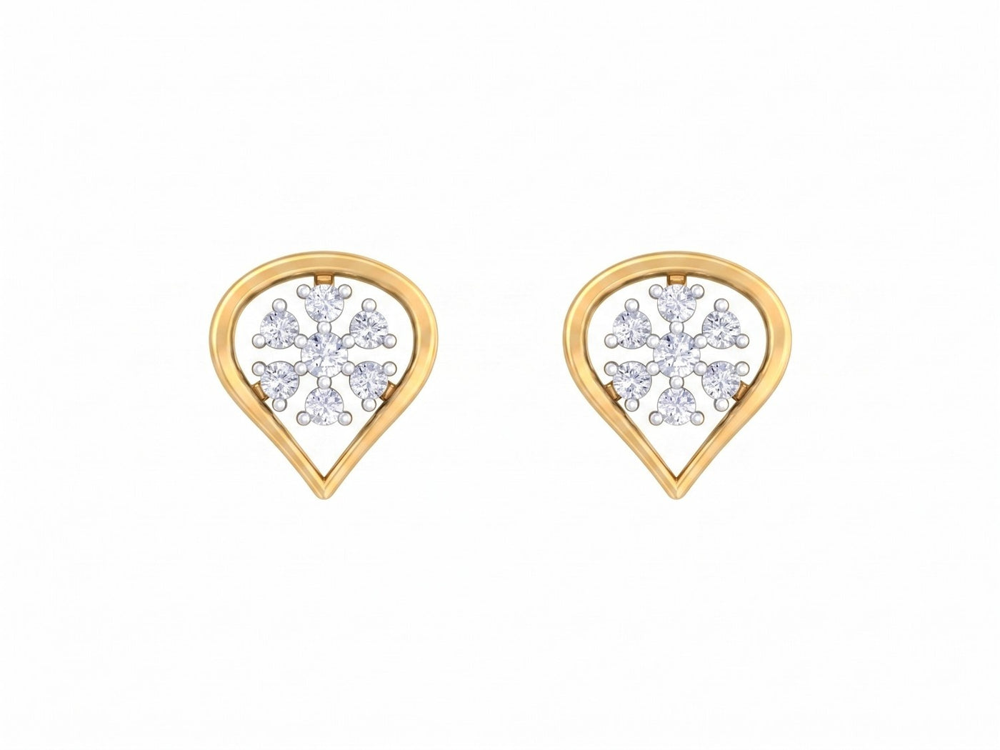 Yellow gold and diamond stud earring on a white background.
